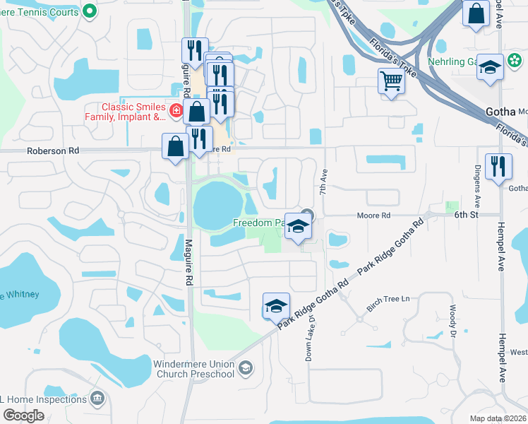 map of restaurants, bars, coffee shops, grocery stores, and more near 407 Douglas Edward Drive in Ocoee