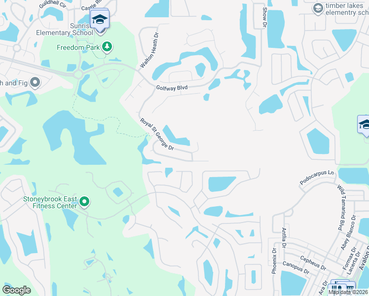 map of restaurants, bars, coffee shops, grocery stores, and more near 1419 Royal Saint George Drive in Orlando