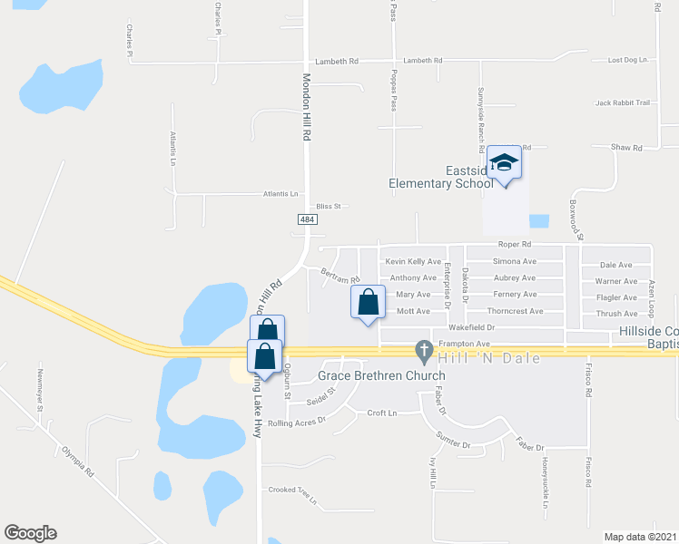 map of restaurants, bars, coffee shops, grocery stores, and more near 26377 Bertram Road in Brooksville