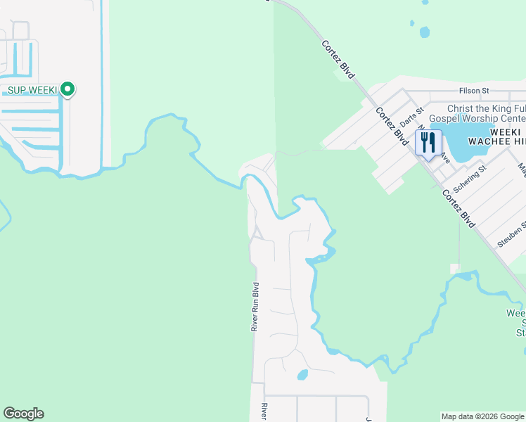map of restaurants, bars, coffee shops, grocery stores, and more near 6682 River Run Boulevard in Spring Hill