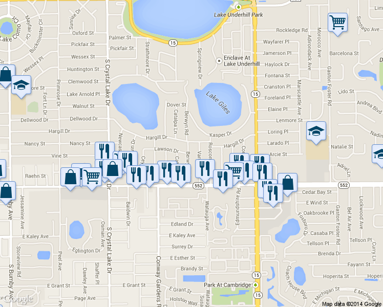 map of restaurants, bars, coffee shops, grocery stores, and more near 1210 Vantage Drive in Orlando