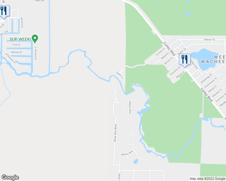 map of restaurants, bars, coffee shops, grocery stores, and more near 6703 River Run Blvd in Spring Hill