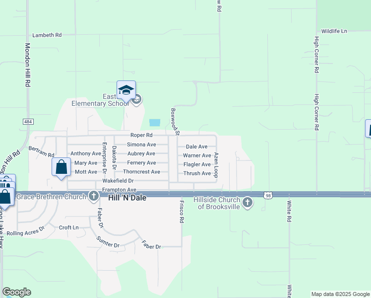 map of restaurants, bars, coffee shops, grocery stores, and more near 27279 Dale Avenue in Brooksville