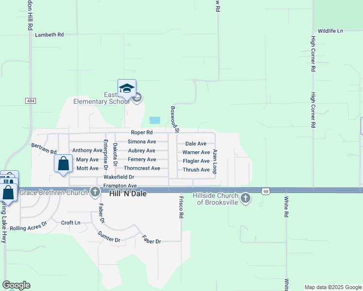 map of restaurants, bars, coffee shops, grocery stores, and more near 27279 Dale Avenue in Brooksville