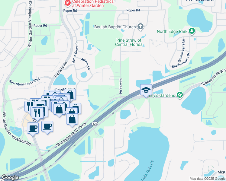 map of restaurants, bars, coffee shops, grocery stores, and more near 12911 Stoneybrook West Parkway in Winter Garden