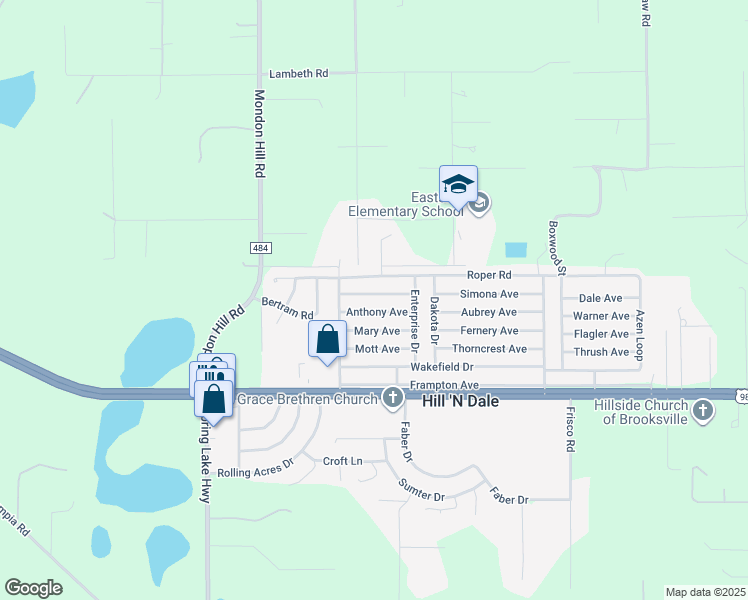 map of restaurants, bars, coffee shops, grocery stores, and more near 27000 Kevin Kelly Avenue in Brooksville