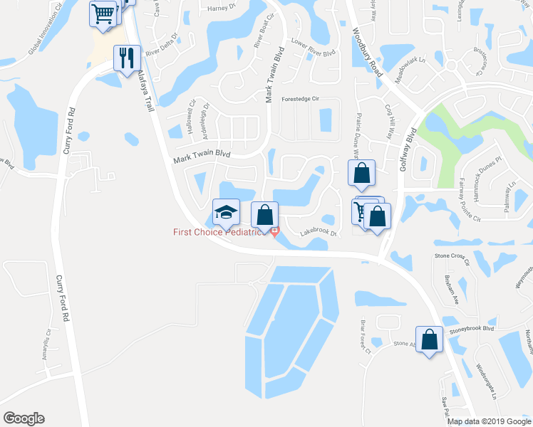 map of restaurants, bars, coffee shops, grocery stores, and more near 1301 Lochbreeze Way in Orlando