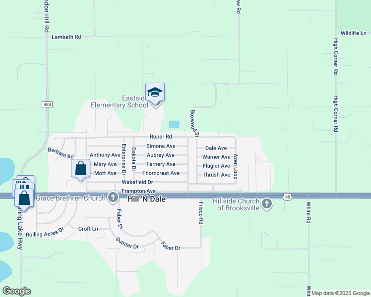 map of restaurants, bars, coffee shops, grocery stores, and more near 27216 Simona Avenue in Brooksville
