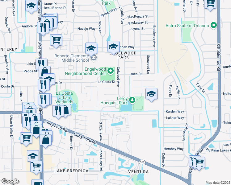 map of restaurants, bars, coffee shops, grocery stores, and more near 6157 Margie Court in Orlando