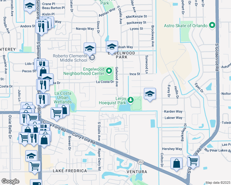 map of restaurants, bars, coffee shops, grocery stores, and more near 6157 Margie Court in Orlando