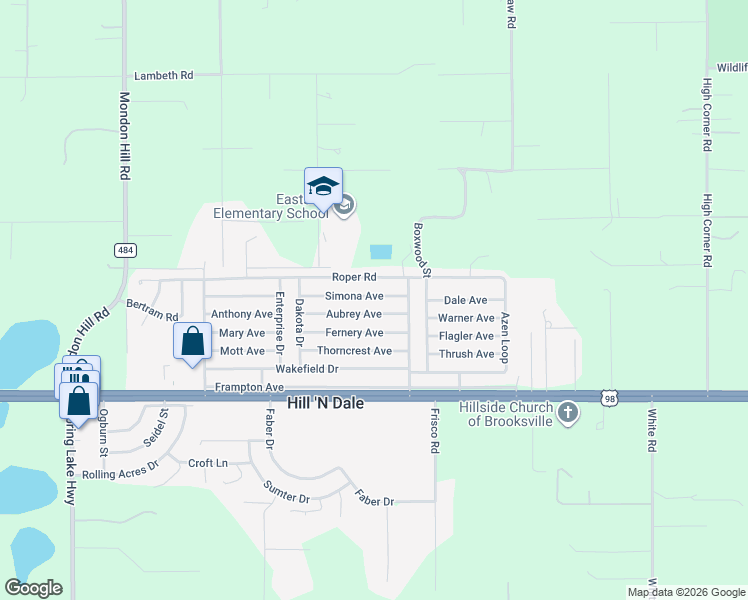 map of restaurants, bars, coffee shops, grocery stores, and more near 27174 Simona Avenue in Brooksville
