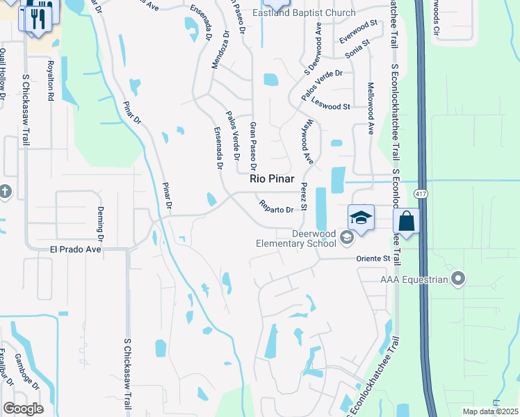 map of restaurants, bars, coffee shops, grocery stores, and more near 8818 Reparto Drive in Orlando