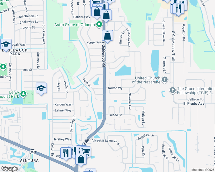 map of restaurants, bars, coffee shops, grocery stores, and more near 1440 Niobe Court in Orlando