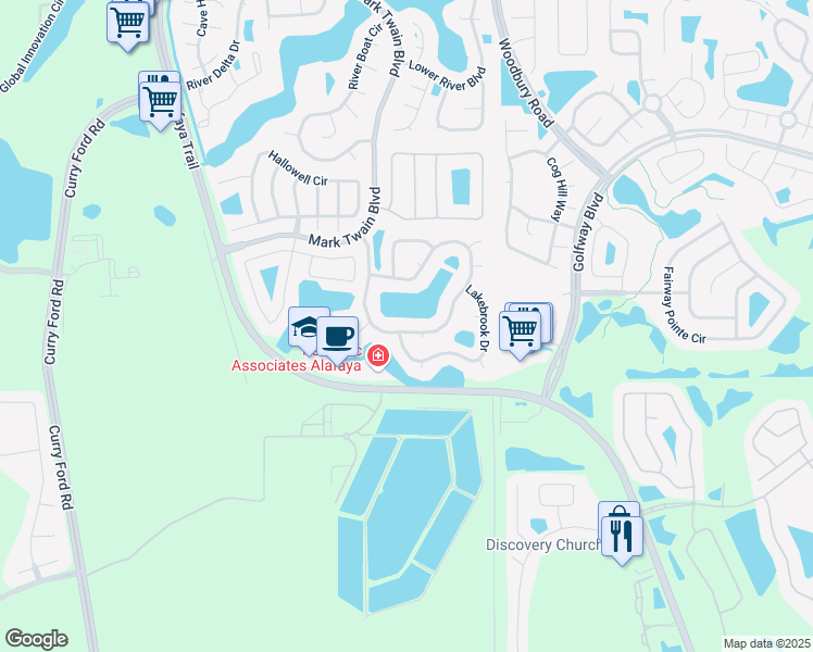 map of restaurants, bars, coffee shops, grocery stores, and more near 12579 Waterhaven Circle in Orlando