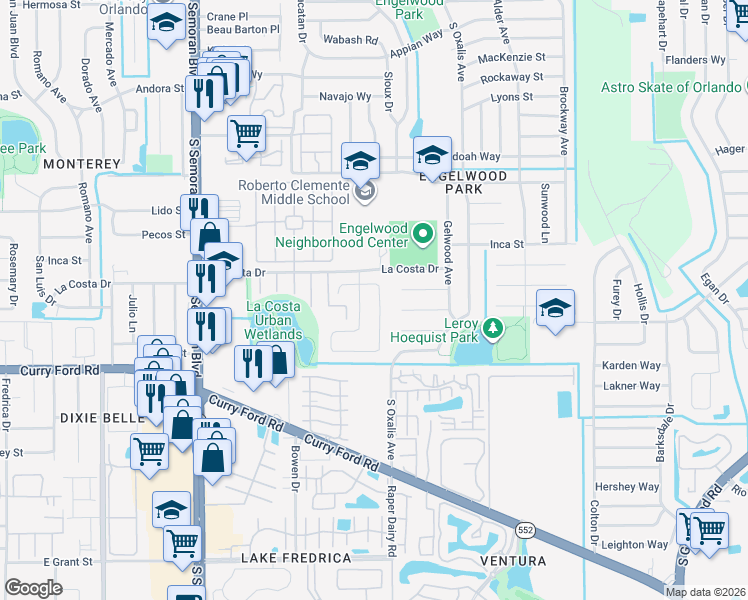 map of restaurants, bars, coffee shops, grocery stores, and more near 1358 Hendren Drive in Orlando