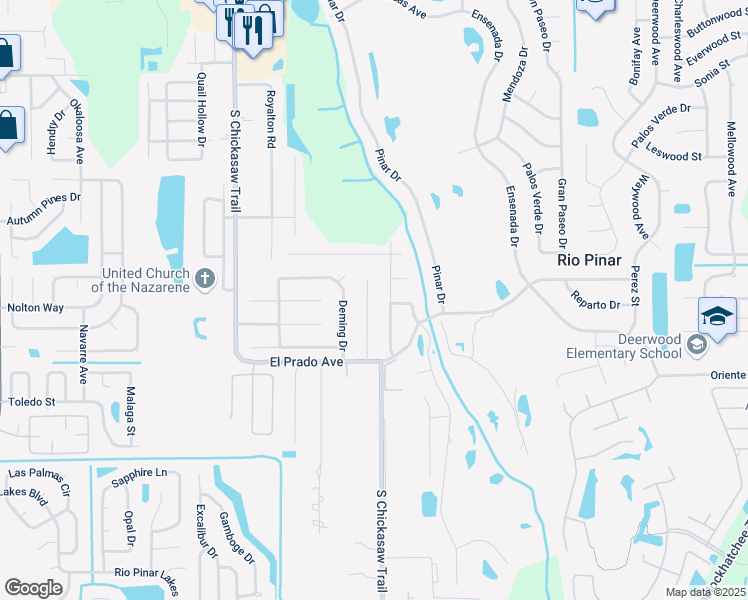 map of restaurants, bars, coffee shops, grocery stores, and more near 1440 Newbridge Lane in Orlando