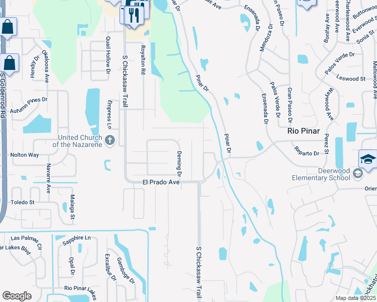 map of restaurants, bars, coffee shops, grocery stores, and more near 1440 Newbridge Lane in Orlando