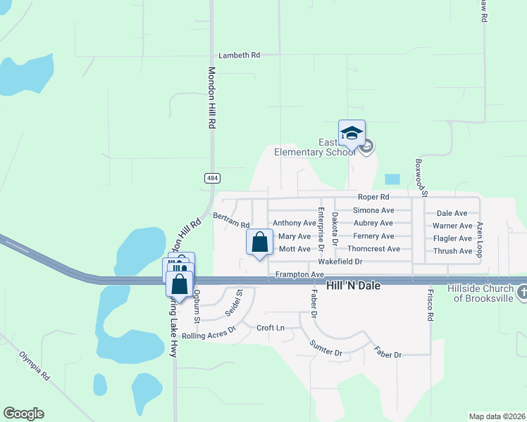 map of restaurants, bars, coffee shops, grocery stores, and more near 6417 Raley Road in Brooksville