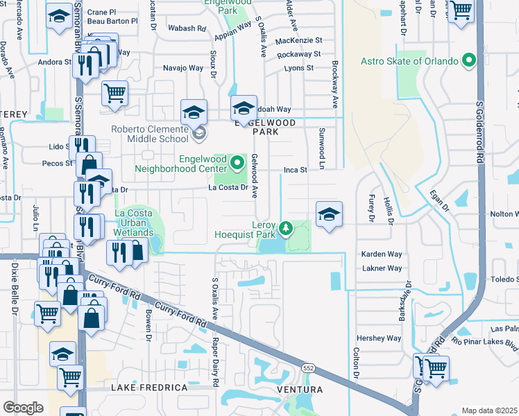 map of restaurants, bars, coffee shops, grocery stores, and more near 6157 Margie Court in Orlando