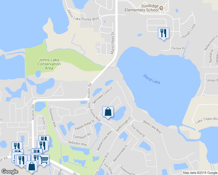 map of restaurants, bars, coffee shops, grocery stores, and more near 15037 Spinnaker Cove Lane in Winter Garden