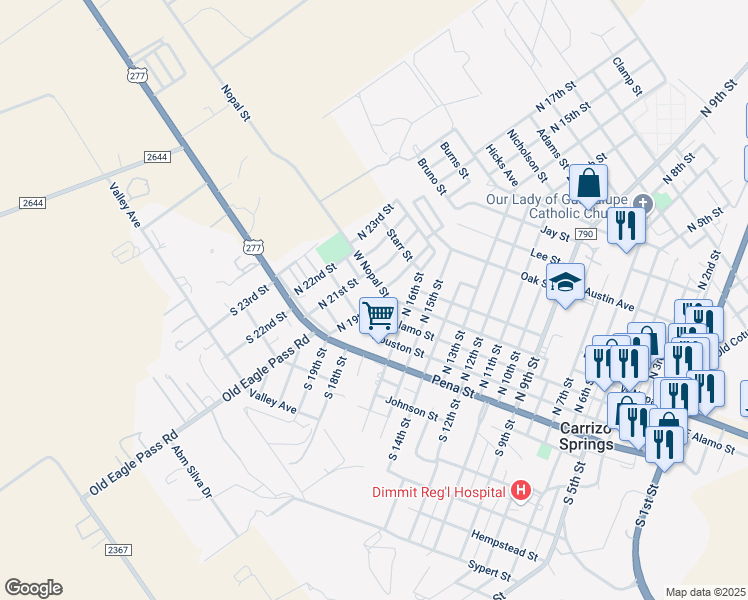 map of restaurants, bars, coffee shops, grocery stores, and more near 400 North 19th Street in Carrizo Springs