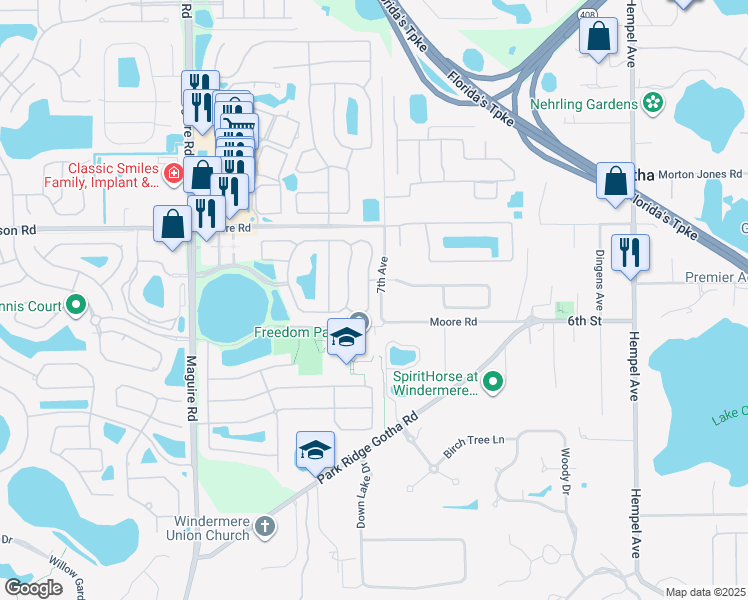 map of restaurants, bars, coffee shops, grocery stores, and more near 2823 Maria Isabel Avenue in Ocoee