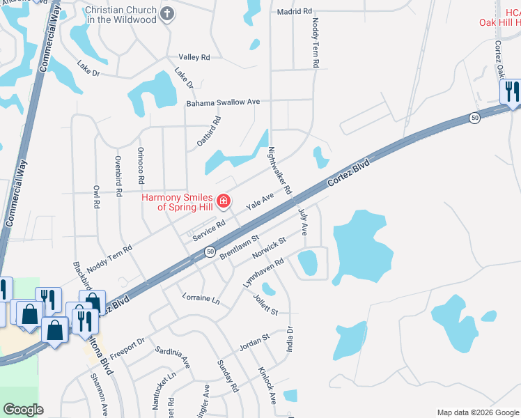 map of restaurants, bars, coffee shops, grocery stores, and more near 10222 Yale Ave in Weeki Wachee