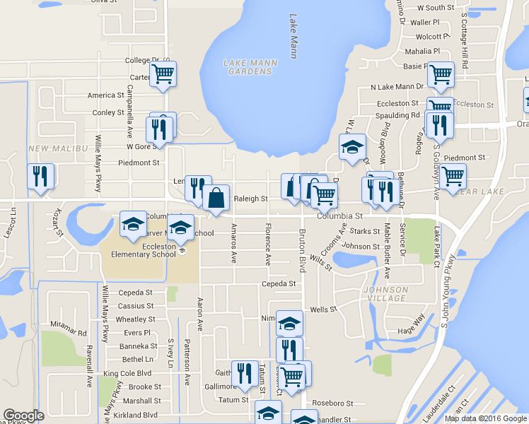 map of restaurants, bars, coffee shops, grocery stores, and more near 4136 Columbia Street in Orlando