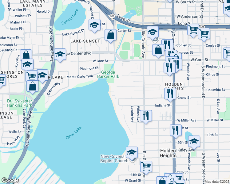 map of restaurants, bars, coffee shops, grocery stores, and more near 3512 Grand Street in Orlando