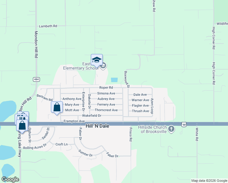 map of restaurants, bars, coffee shops, grocery stores, and more near 27181 Simona Avenue in Brooksville