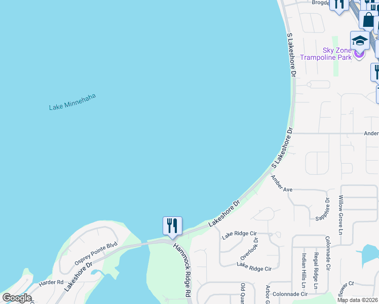 map of restaurants, bars, coffee shops, grocery stores, and more near 12140 Lakeshore Drive in Clermont