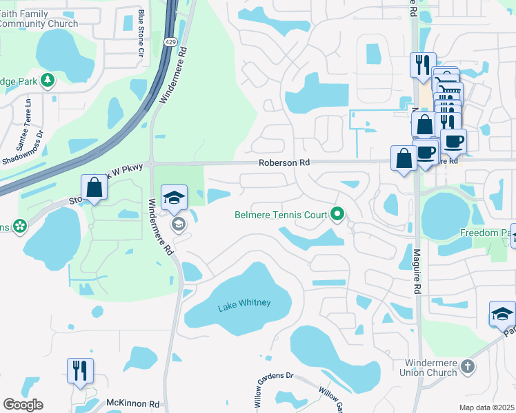 map of restaurants, bars, coffee shops, grocery stores, and more near 11542 Vicolo Loop in Windermere