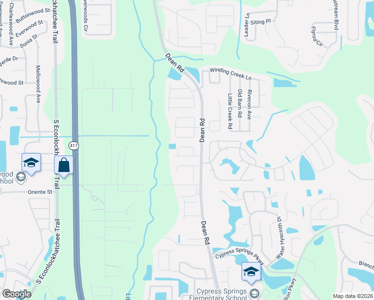 map of restaurants, bars, coffee shops, grocery stores, and more near 10027 Creekwater Boulevard in Orlando