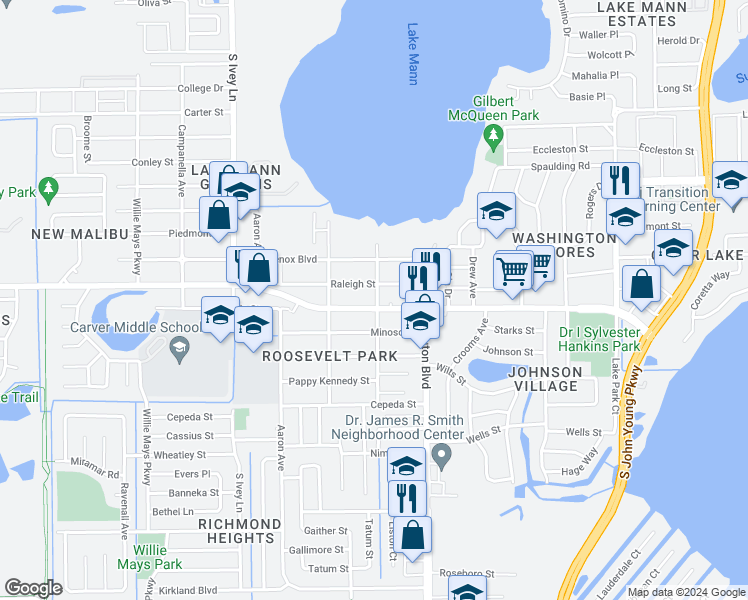 map of restaurants, bars, coffee shops, grocery stores, and more near 4136 Columbia Street in Orlando