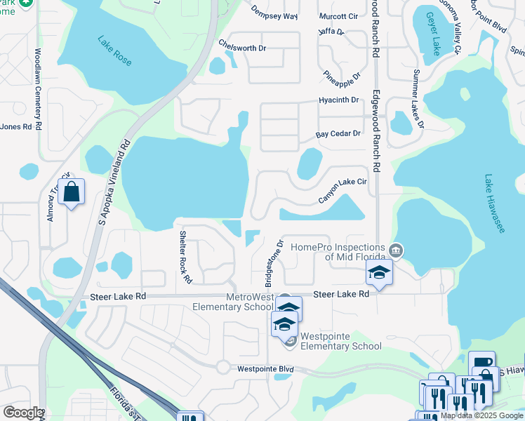 map of restaurants, bars, coffee shops, grocery stores, and more near 8031 Canyon Lake Circle in Orlando