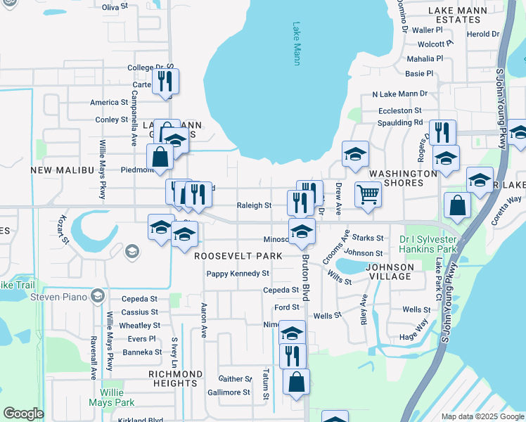 map of restaurants, bars, coffee shops, grocery stores, and more near 4136 Columbia Street in Orlando