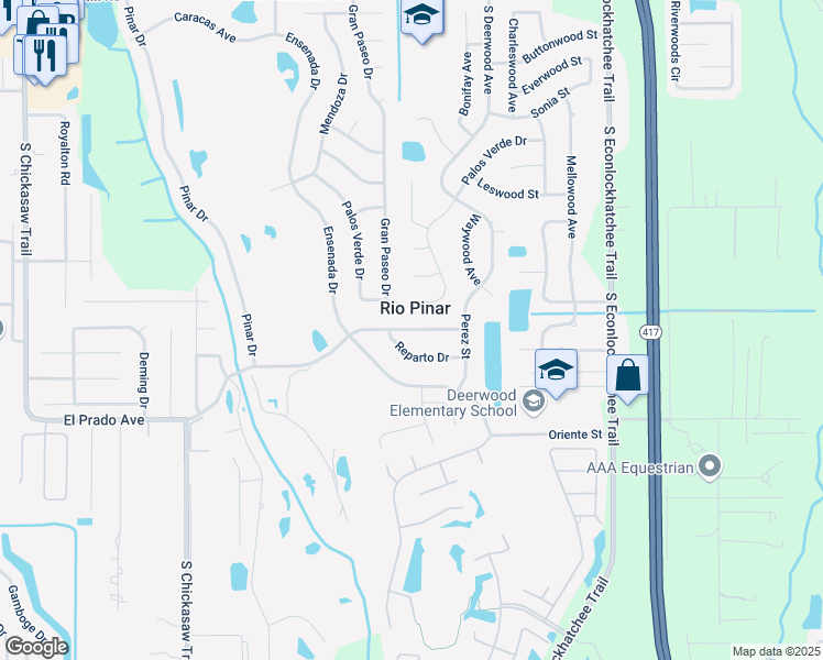map of restaurants, bars, coffee shops, grocery stores, and more near 8818 Reparto Drive in Orlando