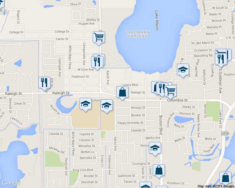 map of restaurants, bars, coffee shops, grocery stores, and more near 4282 Columbia Street in Orlando
