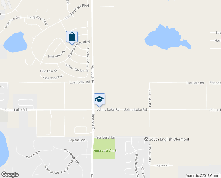 map of restaurants, bars, coffee shops, grocery stores, and more near 15128 Lost Lake Road in Clermont