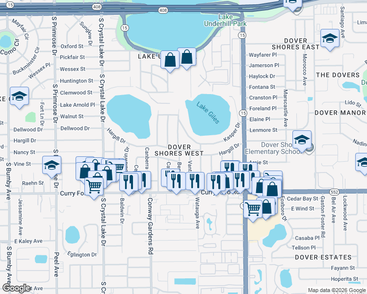 map of restaurants, bars, coffee shops, grocery stores, and more near 1210 Vantage Drive in Orlando