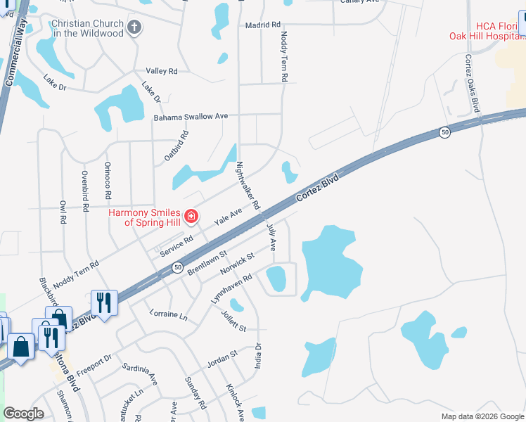 map of restaurants, bars, coffee shops, grocery stores, and more near 10385 Cortez Boulevard in Weeki Wachee
