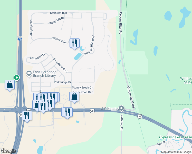 map of restaurants, bars, coffee shops, grocery stores, and more near 6456 Cedar Side Avenue in Brooksville