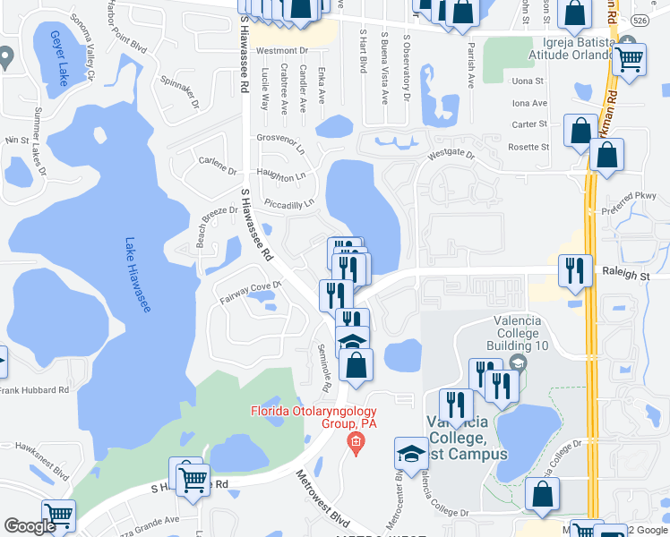 map of restaurants, bars, coffee shops, grocery stores, and more near 1081 South Hiawassee Road in Orlando