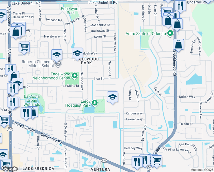 map of restaurants, bars, coffee shops, grocery stores, and more near 6457 Mainsail Court in Orlando