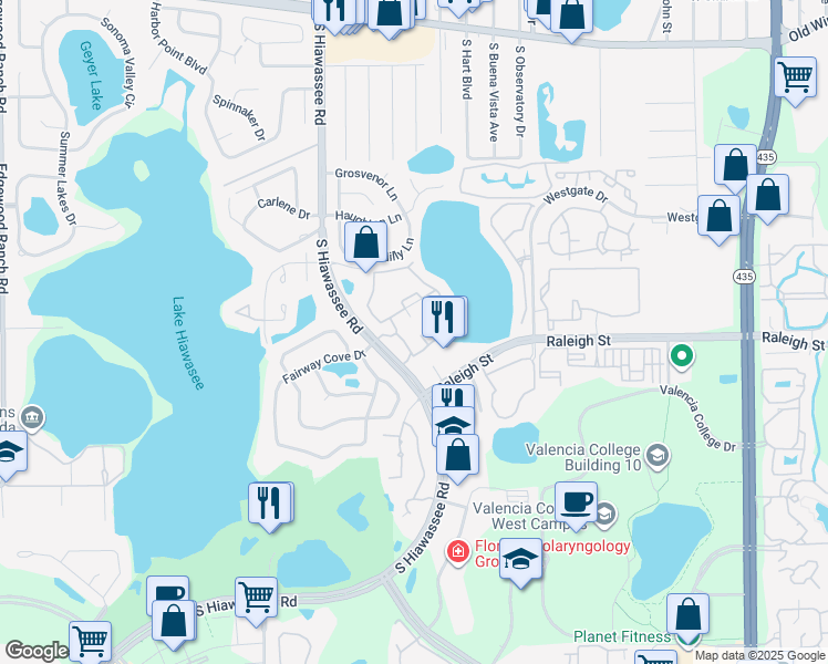map of restaurants, bars, coffee shops, grocery stores, and more near 1055 South Hiawassee Road in Orlando