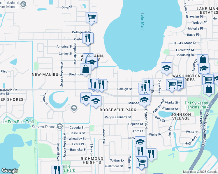 map of restaurants, bars, coffee shops, grocery stores, and more near 4240 Lenox Boulevard in Orlando