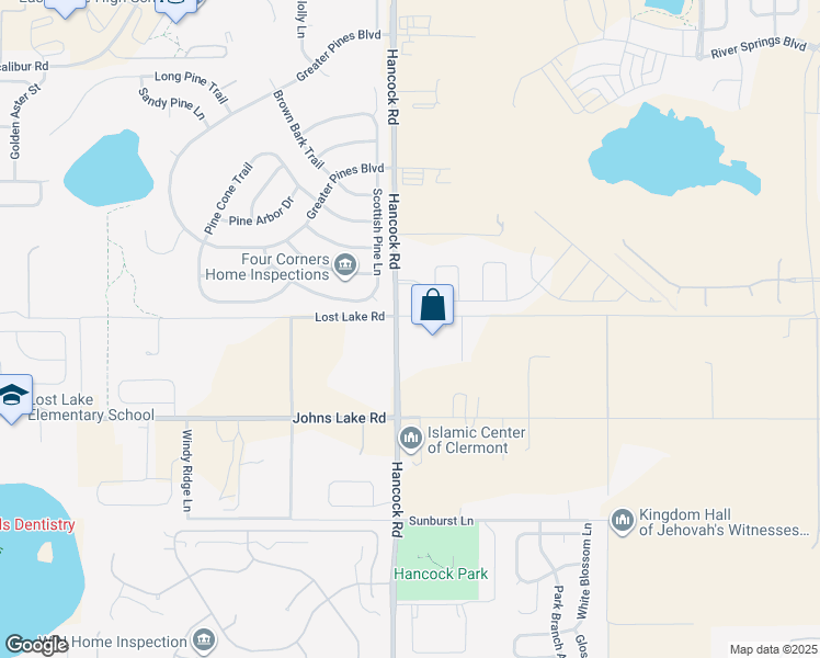 map of restaurants, bars, coffee shops, grocery stores, and more near 12432 Hancock Road in Clermont