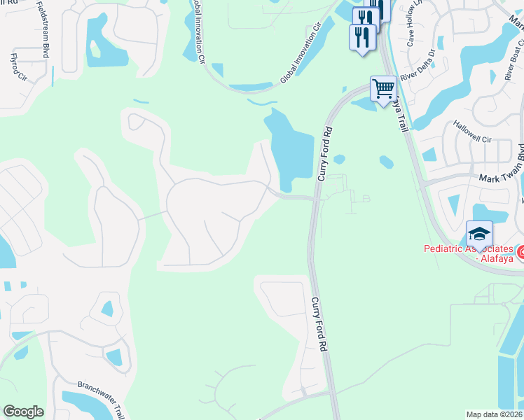 map of restaurants, bars, coffee shops, grocery stores, and more near 1429 Balsam Willow Trail in Orlando