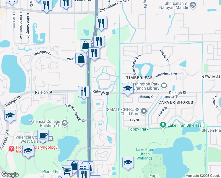 map of restaurants, bars, coffee shops, grocery stores, and more near 1057 South Kirkman Road in Orlando