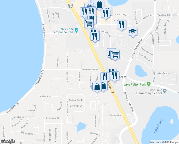 map of restaurants, bars, coffee shops, grocery stores, and more near 13136 Tamarack Boulevard in Clermont